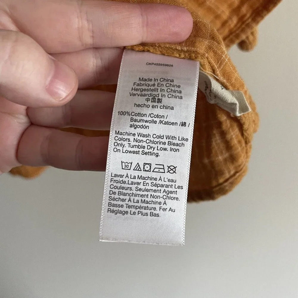 Madewell Women XS Gold Windowpane Lightspun Millbrook Puff-Sleeve Peplum Top - Picture 8 of 9